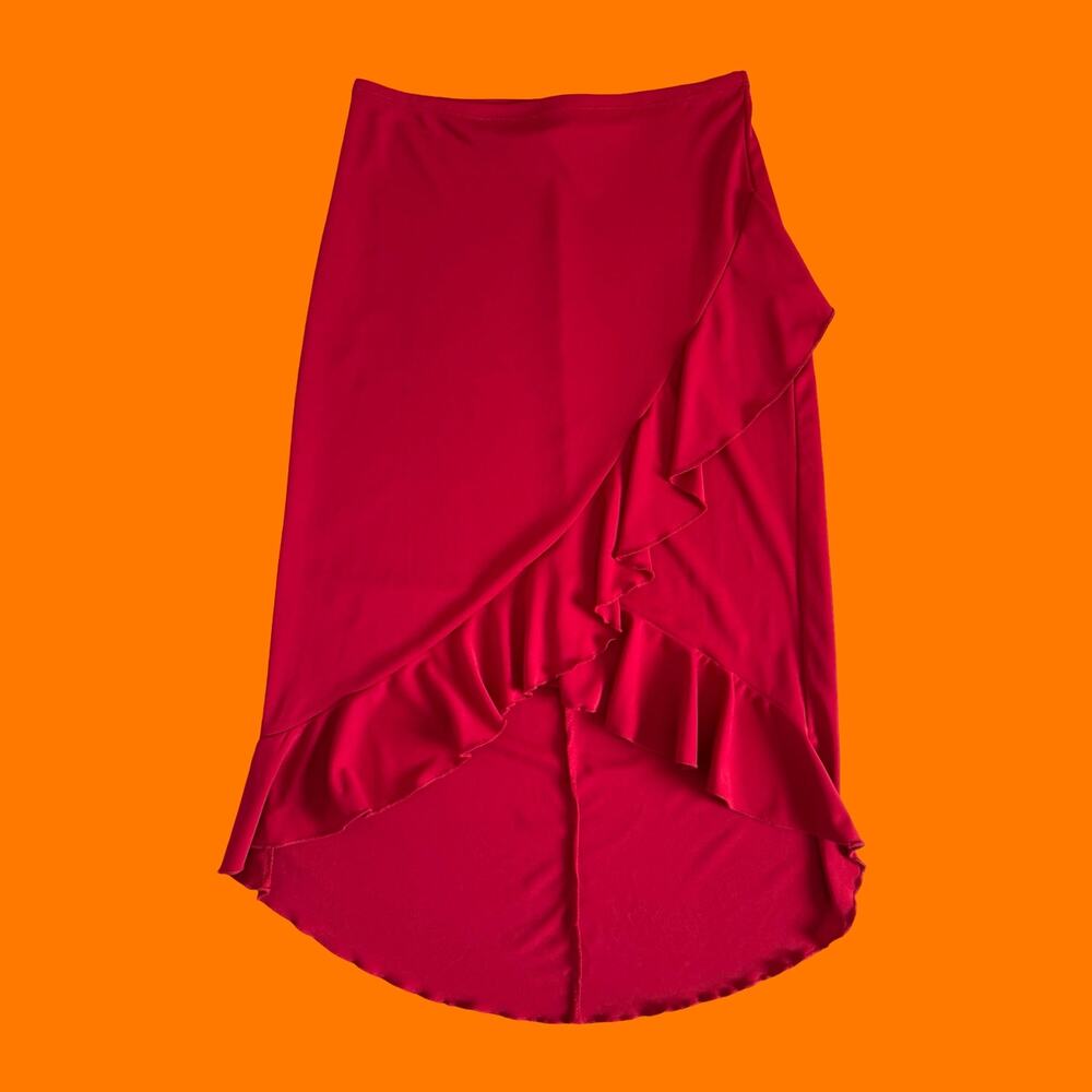 90's 00's vintage red romantic coquette ruffled y2k asymmetrical skirt MEDIUM